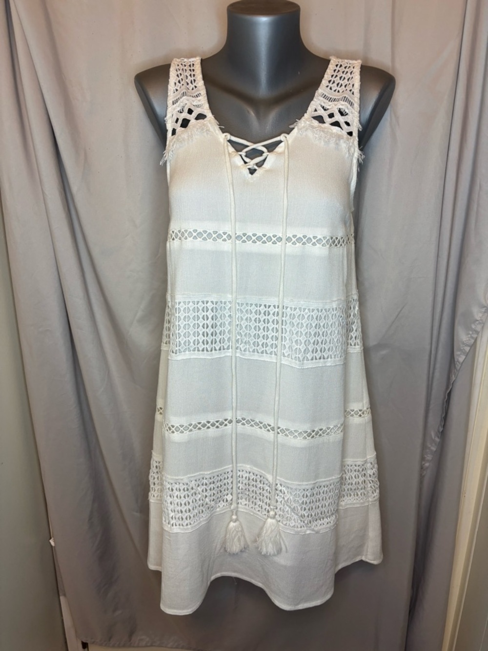 Miss‎ Me White Crochet-Trim Mini Dress